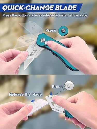 Miniatura 2 de BIBURY Cuchillo utilitario, cortador de caja plegable resistente, cuchillo de bolsillo para alfombra con 10 cuchillas adicionales de acero