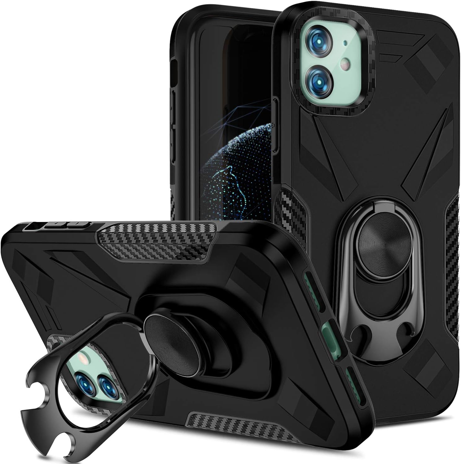 Charlam iPhone 11 Pro Case Durable Shock Absorption Anti-Scratch Protective Case Cover with Built-in Larger Holder Kickstand Designed for iPhone 11 Pro 5.8" 2019, Black