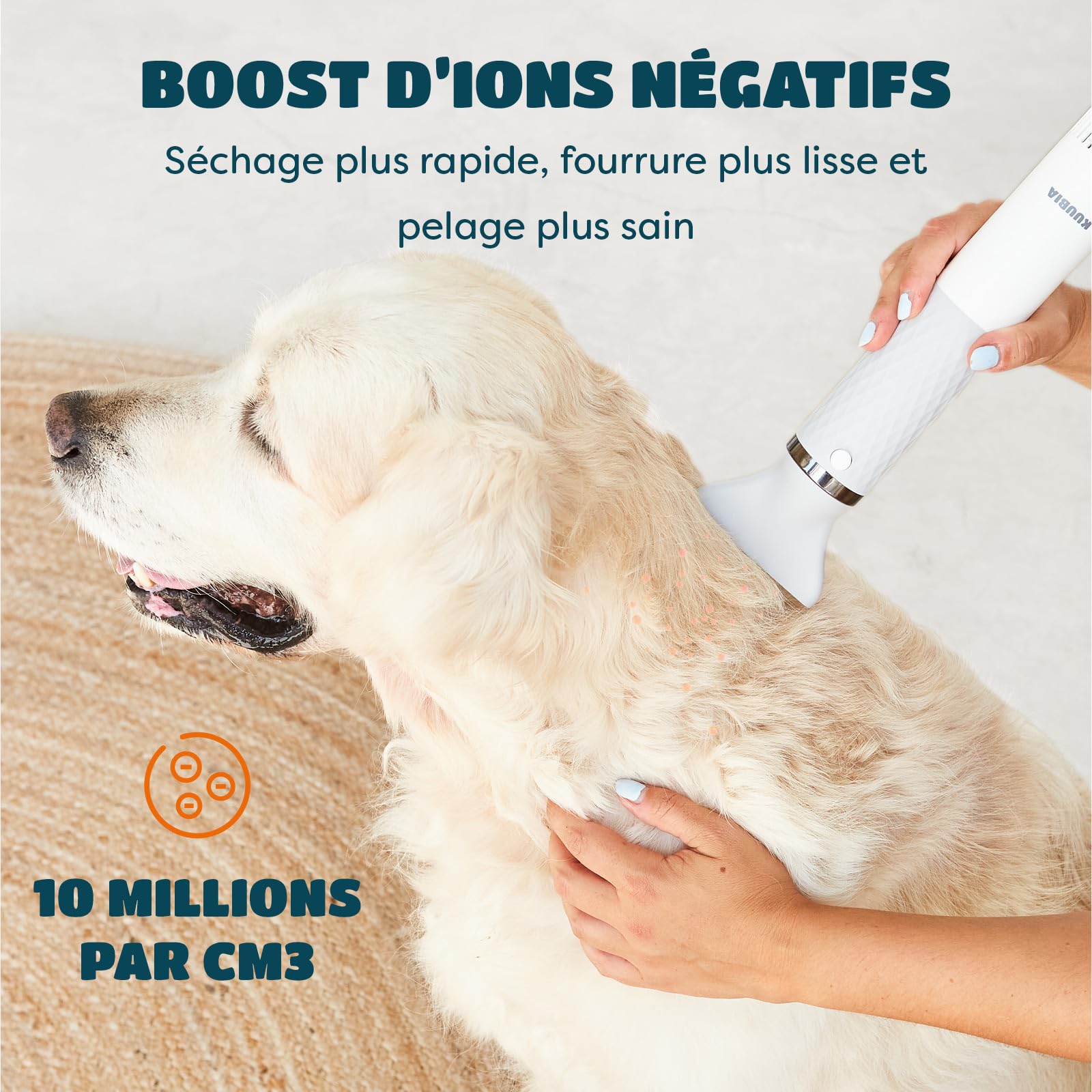 KUUBIA Séchoir 5 en 1 Pour Chien et Chat | Pulseur Avec Brosse Slicker | Sèche Poils Puissant 900 W | Portable, Silencieux, Ions Négatifs, NTC