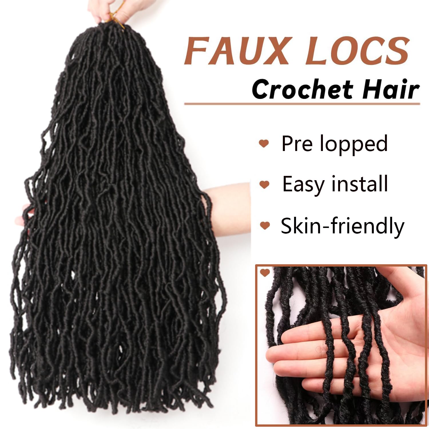 8 Packs Faux Locks Crochet Braids Meches Soft Locs Meches Pour Tresses Africaine Faux Locs Crochet Hair Meches Bouclees Pour Tresses (#1B, 60.9 CM(Lot de 8))