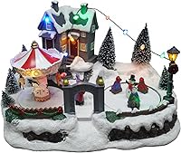 Vista 7 de Accesorios de pueblo navideño, carruaje dibujado por caballos, edificios coleccionables con 8 canciones y luces LED, figuras coleccionables