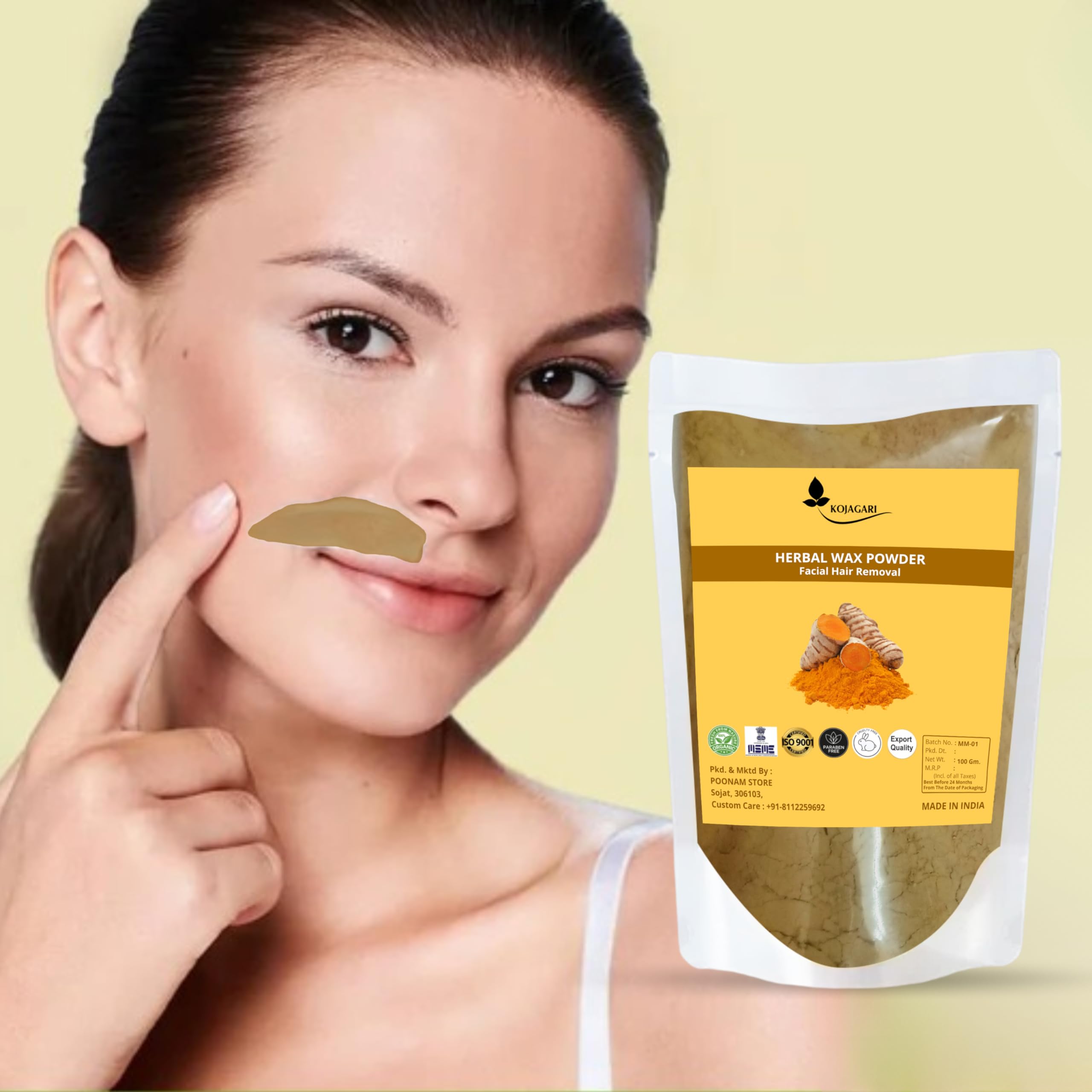 Kojagari Facial Wax Powder - 5 min. Easy and Painless Hair Removal Herbal Upper Lips and Facial Hair, Hands, Legs, Full Body (B0CFG93GM4) Amazon Price History, Amazon Price Tracker