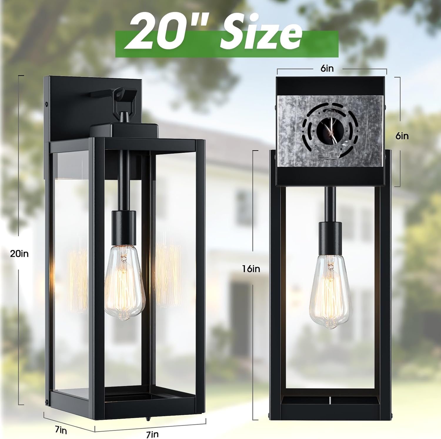 20" Large Outdoor Wall Light Fixtures 2 Pack, Modern Exterior Lighting Fixtures with Closed Bottom, Black Outdoor Sconce Light, Waterproof Outside Lights for House Porch Garage Patio