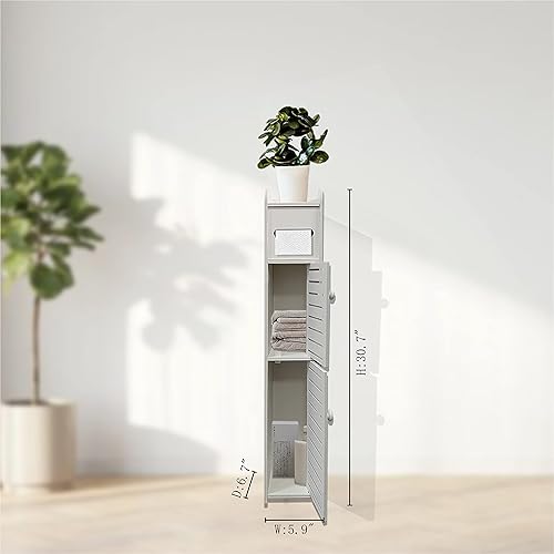 Miniatura 3 de Armario de almacenamiento pequeño para baño, organizador de papel higiénico delgado con 2 puertas y estantes, armario de almacenamiento sobre