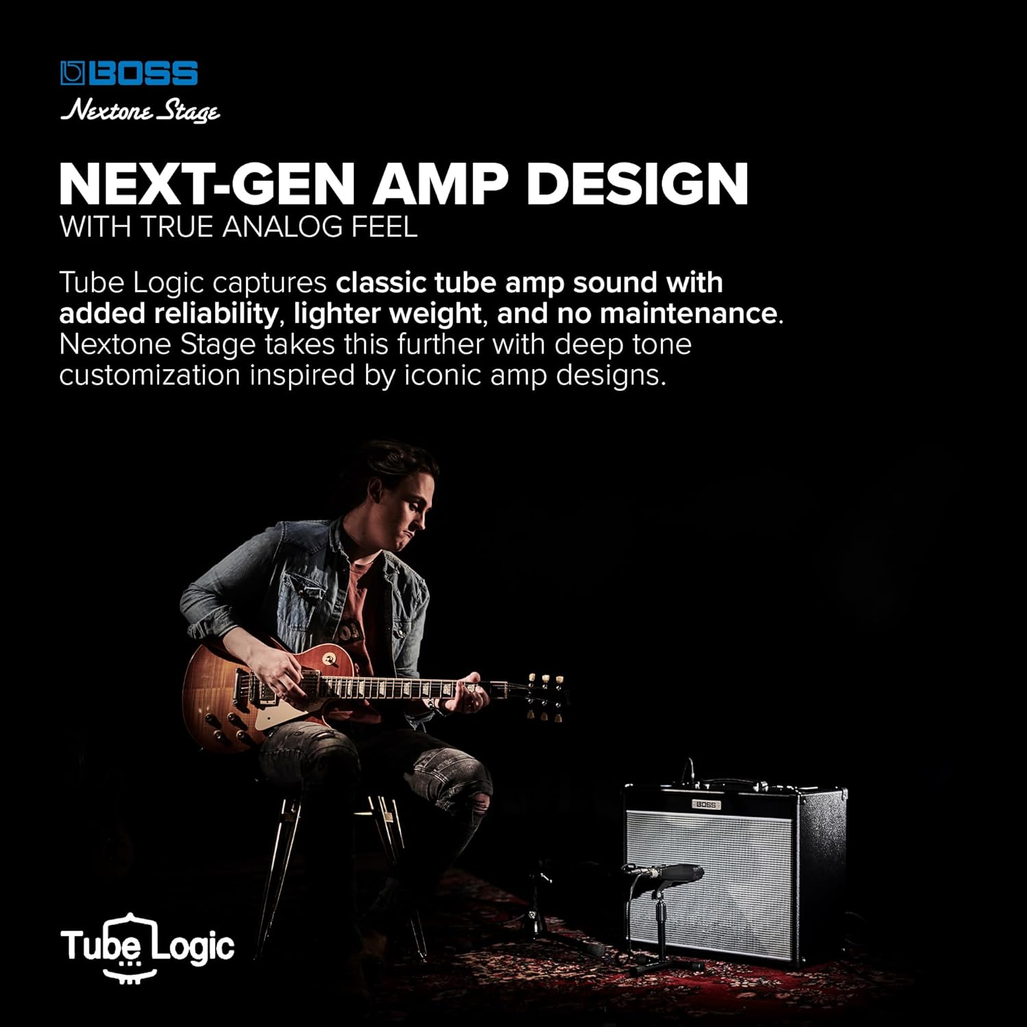 BOSS Nextone Stage | Portable Guitar Amplifier | Tube Logic Design | Authentic Tube Sound & Feel | Four Power Amp Circuits | 40W Power & Custom 12” Speaker | Clean & Lead Channels | Built-in Effects
