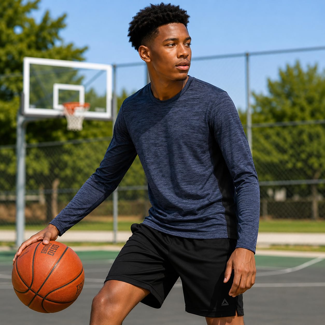 Essential Elements Jungen Sport-T-Shirt, schnelltrocknend, Rundhalsausschnitt, langärmelig, 5er-Pack | Leichter, feuchtigkeitsableitender Stoff mit 4-Wege-Stretch, atmungsaktiv für Sport, Fitnessstudio und aktives Spielen
