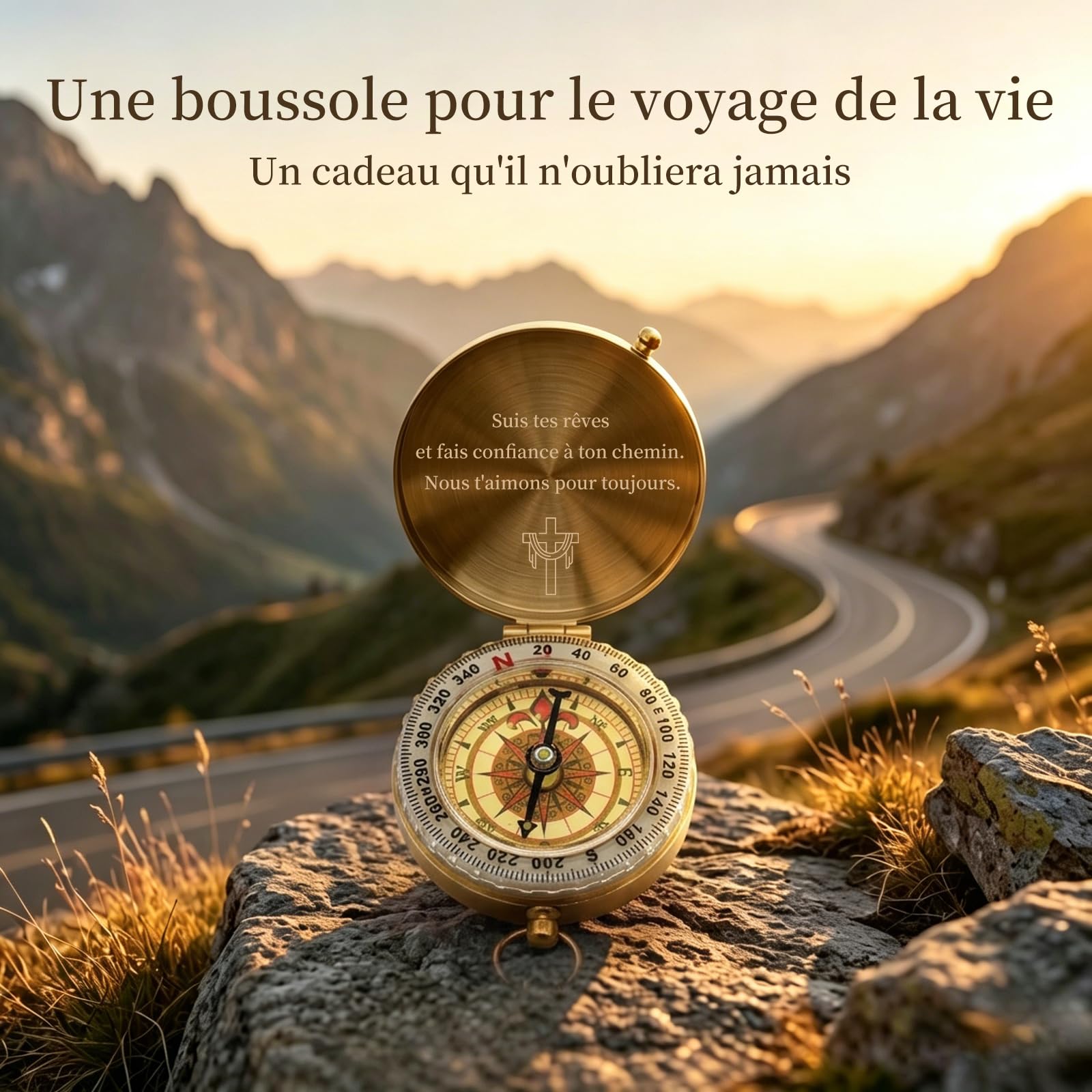Boussole en Laiton Personnalisable, Gravure Nom, Logo ou Date, Imperméable et Lumineuse, Cadeau pour Randonnée
