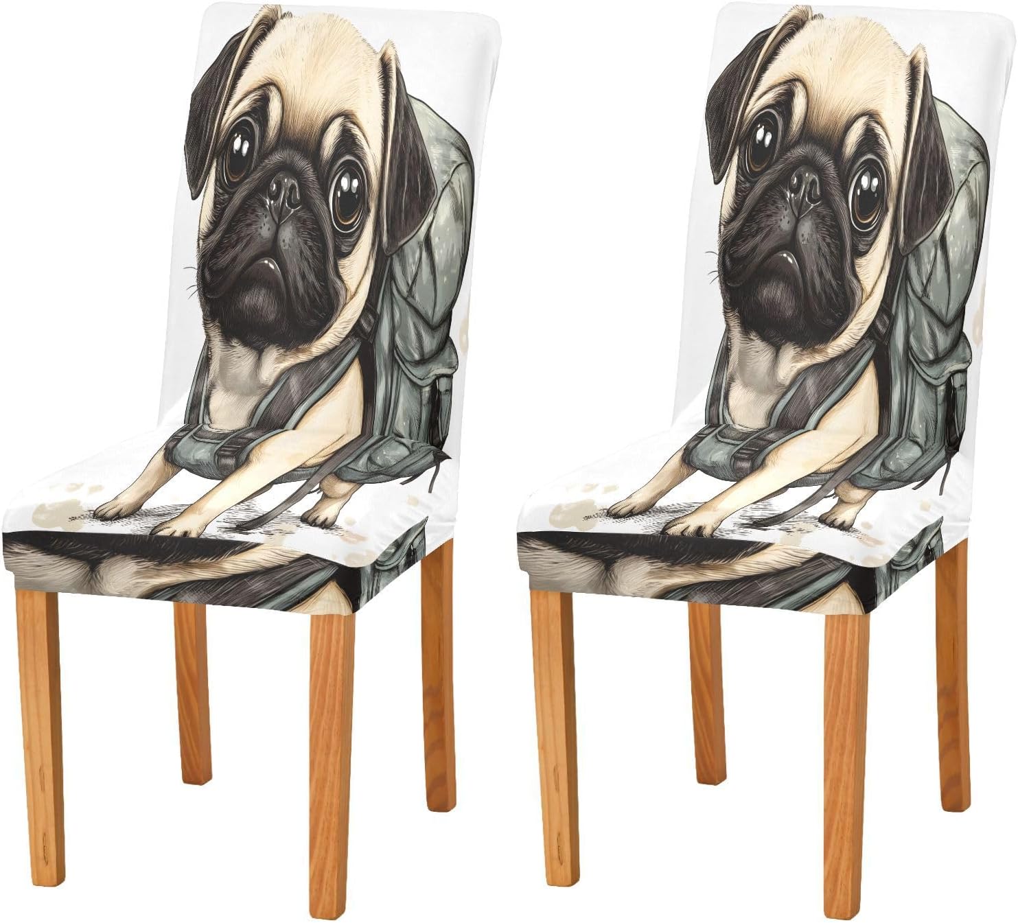 ALAZA Chair Covers for Dining Room, Dog Army Green Backpack Stretch Chair Cover Sets Chair Protector Removable Washable for Ktichen Restaurant Hotel