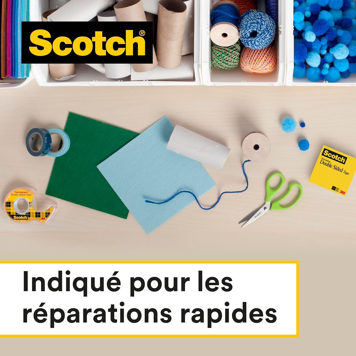 Scotch Ruban Adhésif Double-Face 12,7 mm x 7,89 m sur Dévidoir Manuel