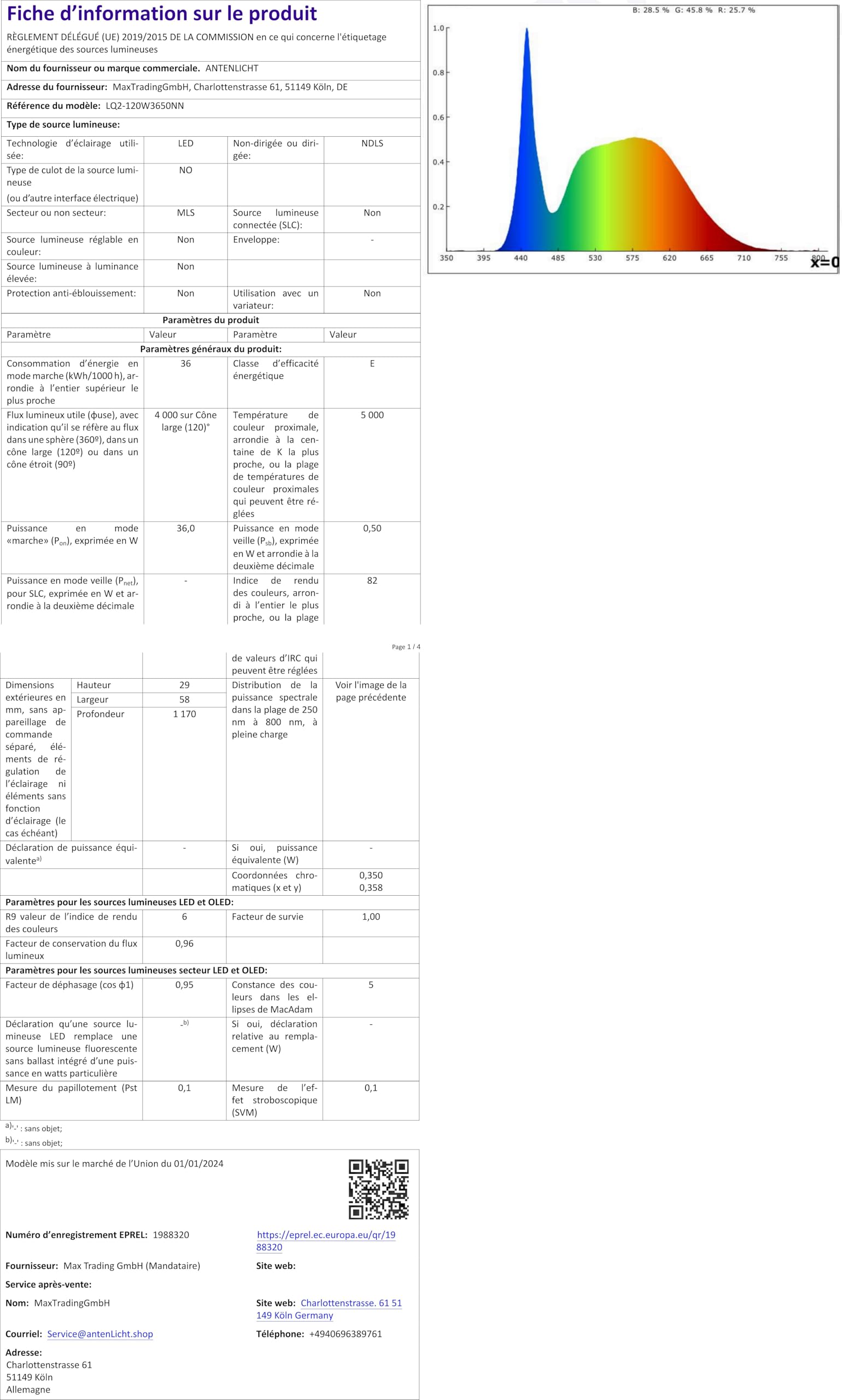 ANTENLICHT LED 120CM 36W 3960lm Blanc Froid 5000K, Tube LED IP65 Etanche Installation Simple Eclairage Pour Atelier Parking Magasin 95229434