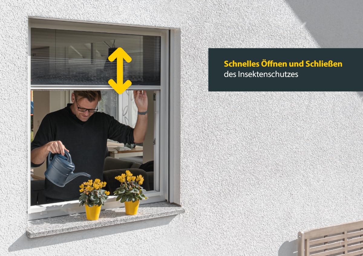 Schellenberg 70992 Insektenschutz-Plissee für Fenster 140 x 150 cm Fliegengitter für Fenster, Weiß