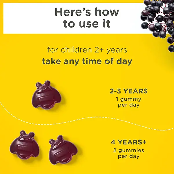 Zarbee's No Sugar Coating Elderberry Gummies for Kids, Daily Immune Support* Gummies with Vitamins C, D3 & Zinc to Support a Healthy Immune System*, No Artificial Flavors, Ages 2+, 42 ct 6