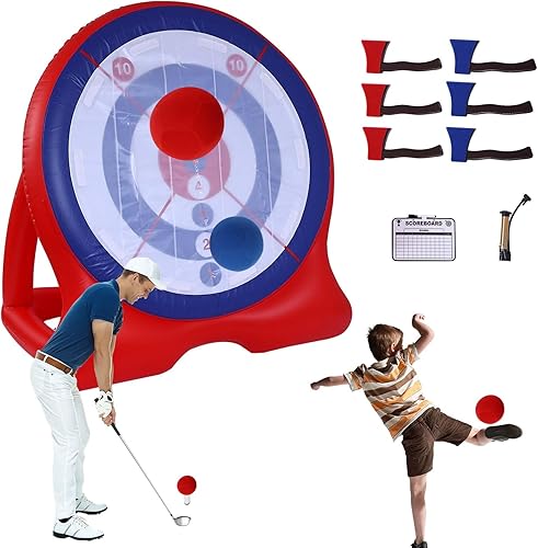 Diana inflable gigante de 6 pies con bomba de aire, 6 dardos de hacha y 2 pelotas de fútbol, combo multijuego para fiestas en el patio, campamento