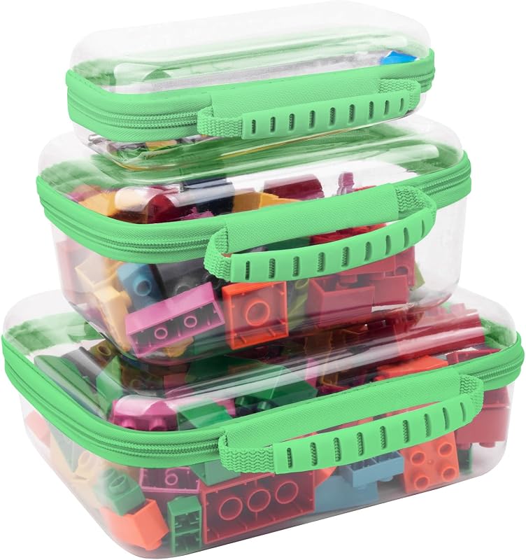 JeeVoya Necessaires transparentes com zíper e alça, 3 unidades, verde
