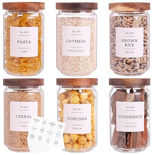6 Set Glass Pantry Storage Jars with Acacia Airtight Lid