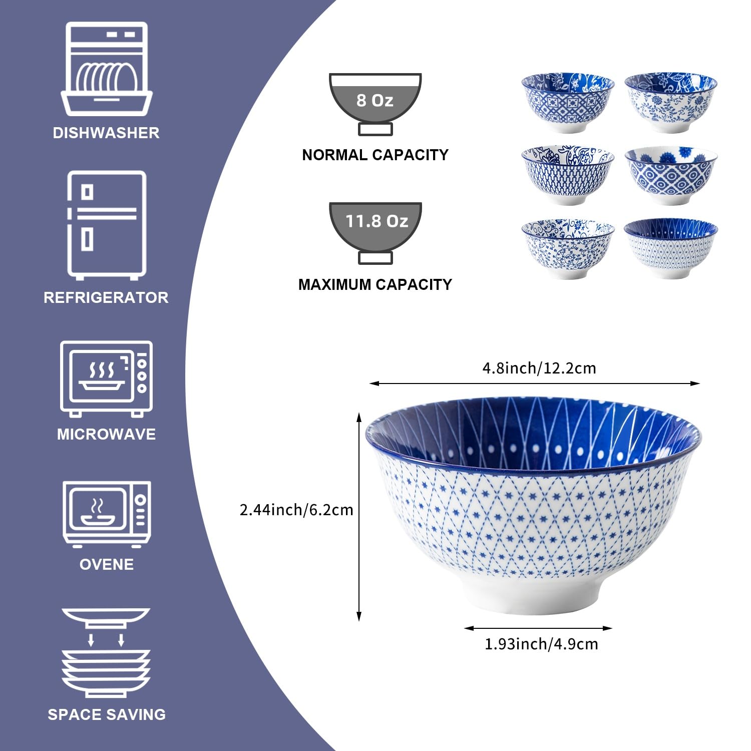 Cerkik Ceramic Dessert Bowl Sets, 350 ml Small Cereal Bowls 12 oz Inch Ice Cream Bowl for Fruit Snack, Dipping Sauce - Image 2
