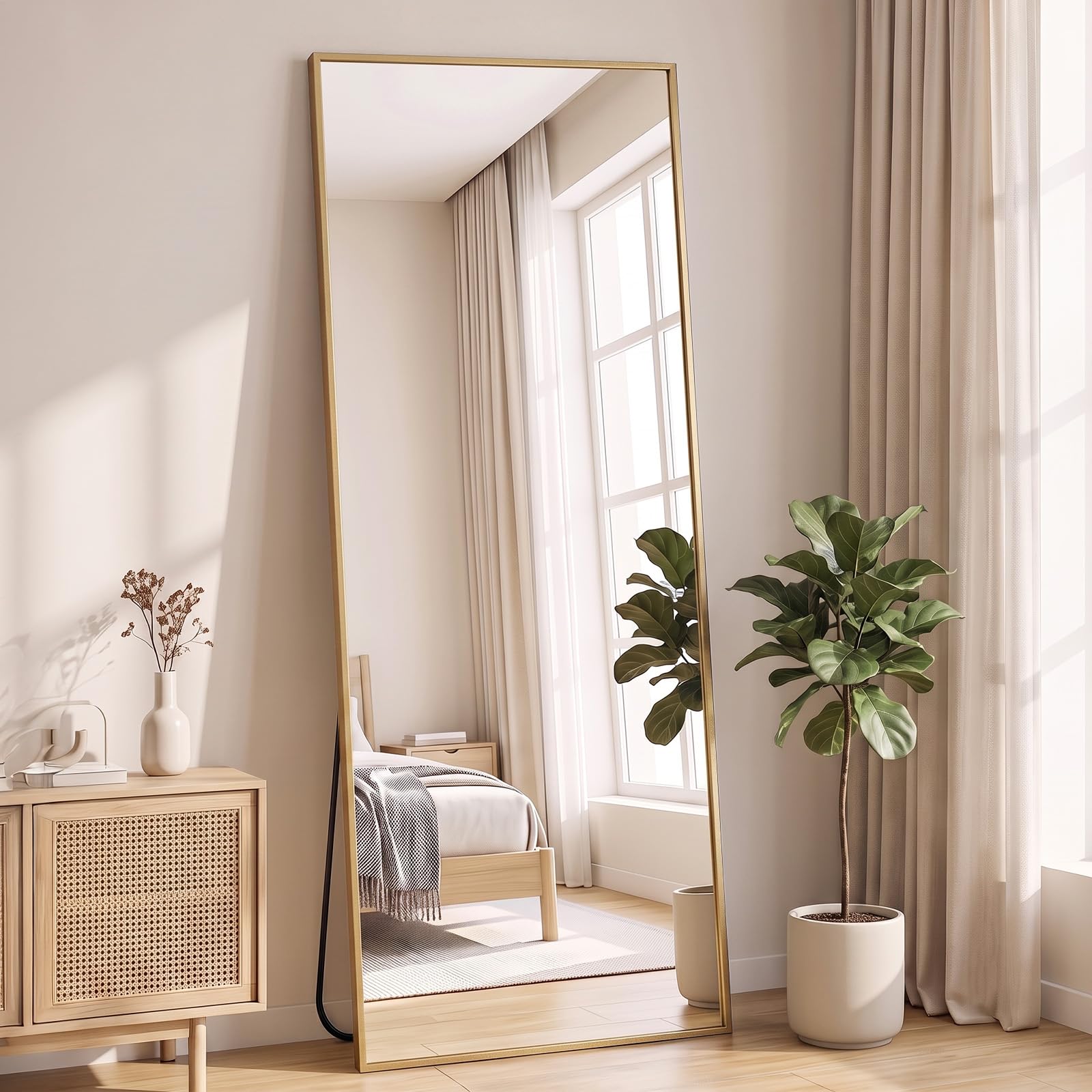 Full-Length Floor Mirror with Stand - Gold