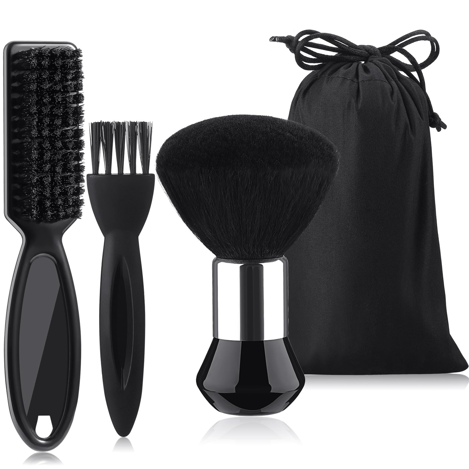 Patelai 3 Pieces Neck Duster Brush Barber Hair Blade Clipper Soft Nylon Trimmer Shaver Razor Cleaning with Storage Bag for Hair Styling(Black)