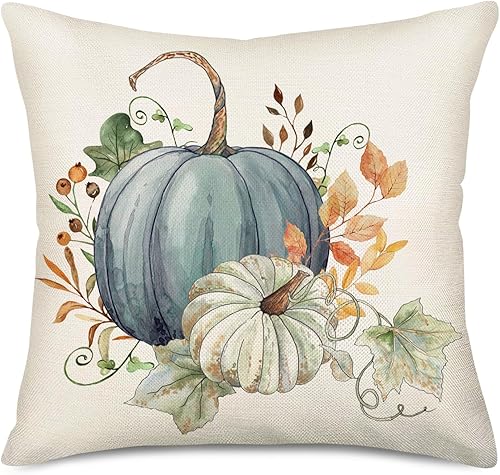 Fundas de almohada de calabaza de otoño de 18 x 18 pulgadas, hojas de arce, fundas de almohada individuales para decoración de casa de campo,