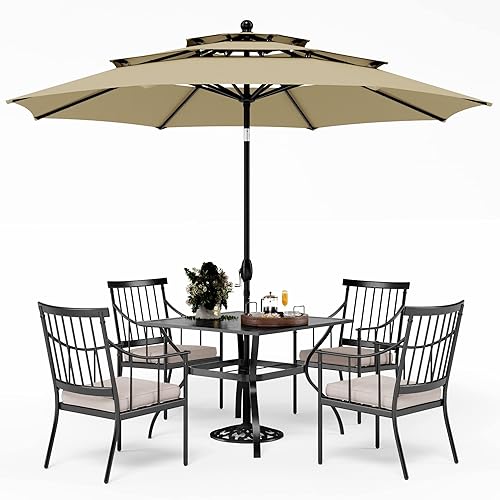 PHI VILLA 5 Piece Outdoor Dining Set with 10ft Umbrella,