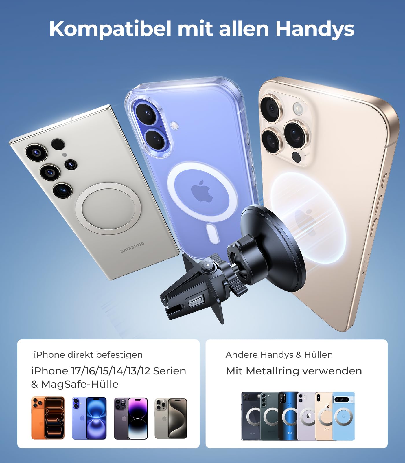 VICSEED Handyhalterung Auto Magnet Lüftung für Magsafe Autohalterung [Starker Magnet mit 20 xN55] Magnetische KFZ Handy Halterung Kompatibel für iPhone 17 16 15 14 13 12 Pro Max Samsung S25 Ultra usw