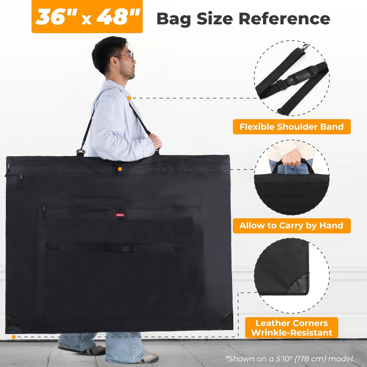 nicpro light weight art portfolio bag, 36 x 48 extra large art portfolio case with detachable shoulder strap, leather corners, carrying storage case for artwork, canvas, poster, sketching, and drawing 36 x 48 inches