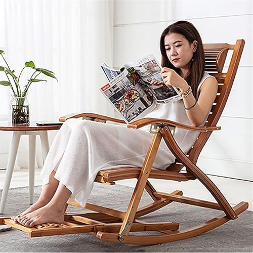 Miniatura 2 de Sillón de bambú grande ajustable mecedora reclinable con reposabrazos, almohada de masaje de pies, mecedoras de madera plegables para adultos