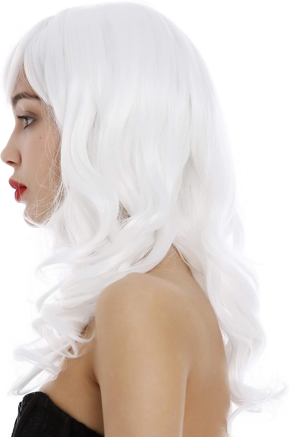 WIG ME UP - 3001-1001 Lady Wig long wavy to curled curls fringe bangs pure white, white (1001) - Image 3