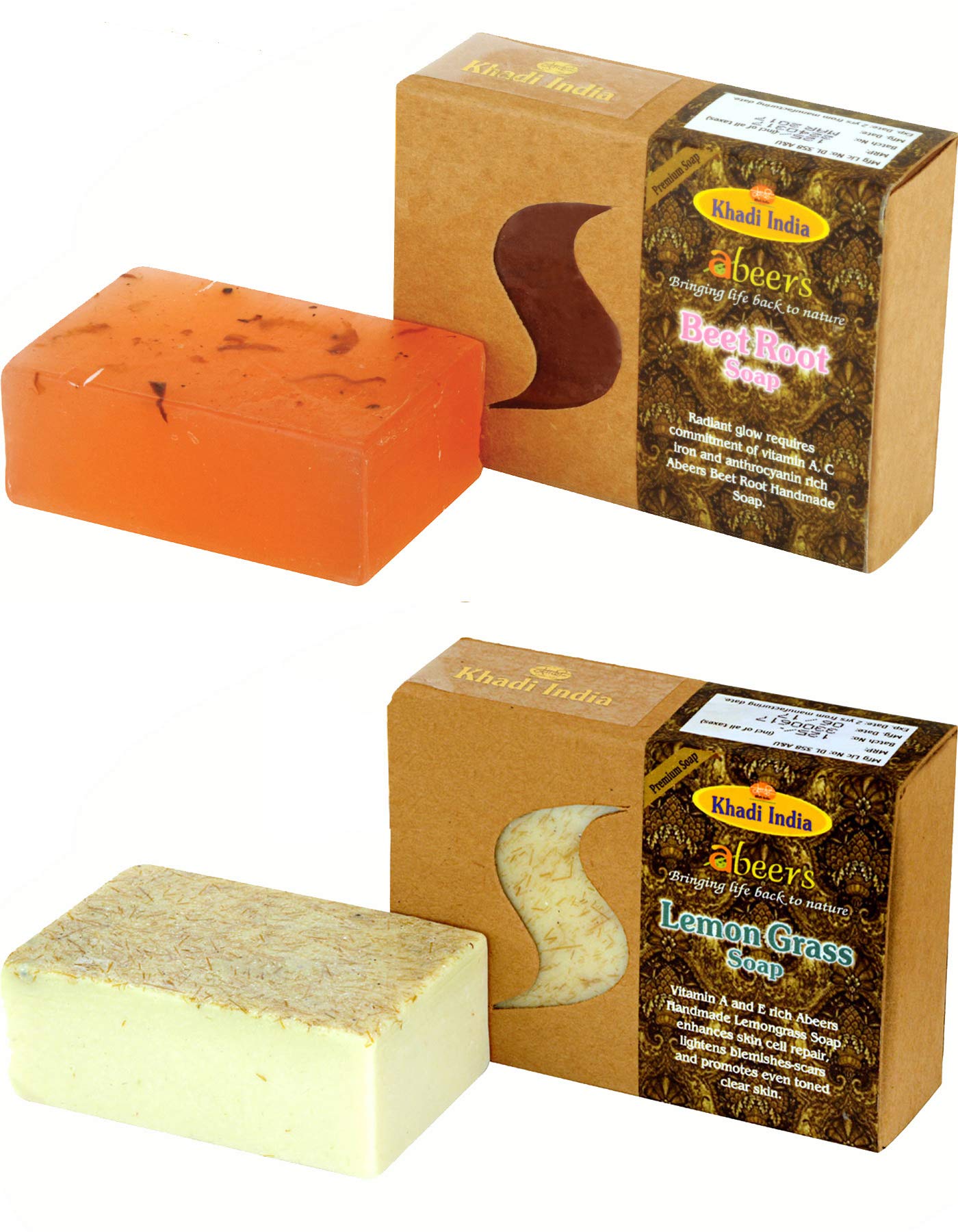 Khadi AbeersBeet Root & Lemon Grass Soap, 125 G (Pack Of 2)