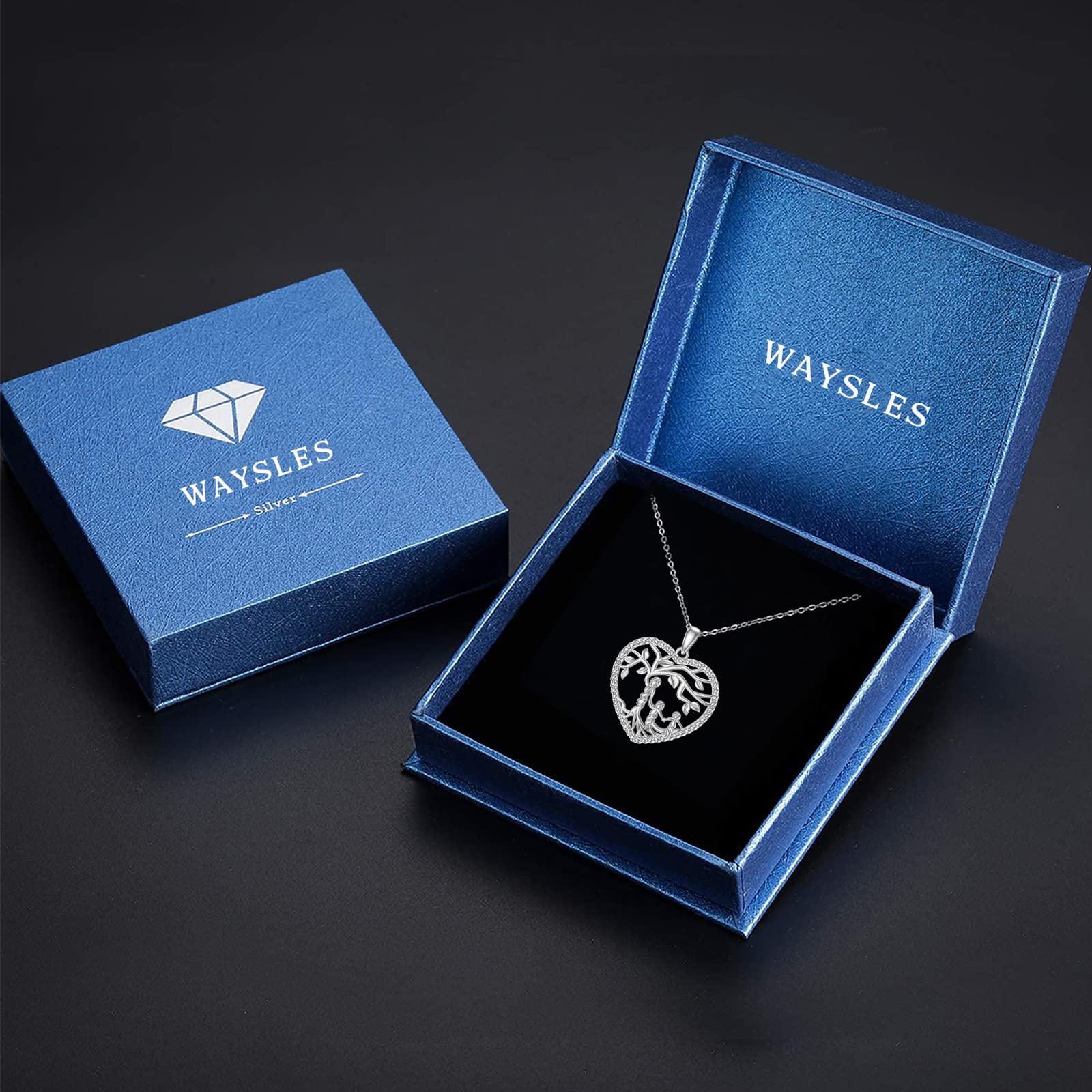Damen Baum des Lebens Halskette 925 Sterling Silber Mutter Tochter/Sohn Lebensbaum Familie Herz Anhänger Schmuck Geschenke für Mama