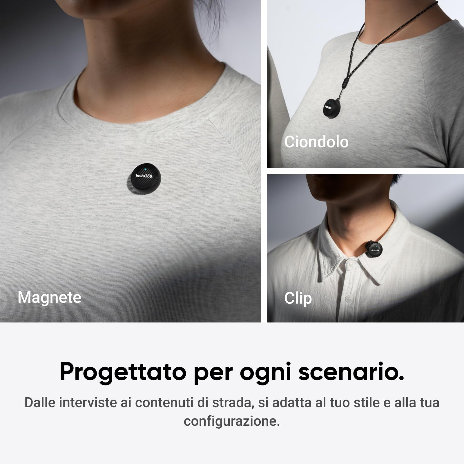 Insta360 Trasmettitore Microfono Air, 7,9 g ultraleggero, microfono wireless X5/X4/X4 Air/Ace Pro 2/GO Ultra, cancellazione del rumore, Vlog, streaming