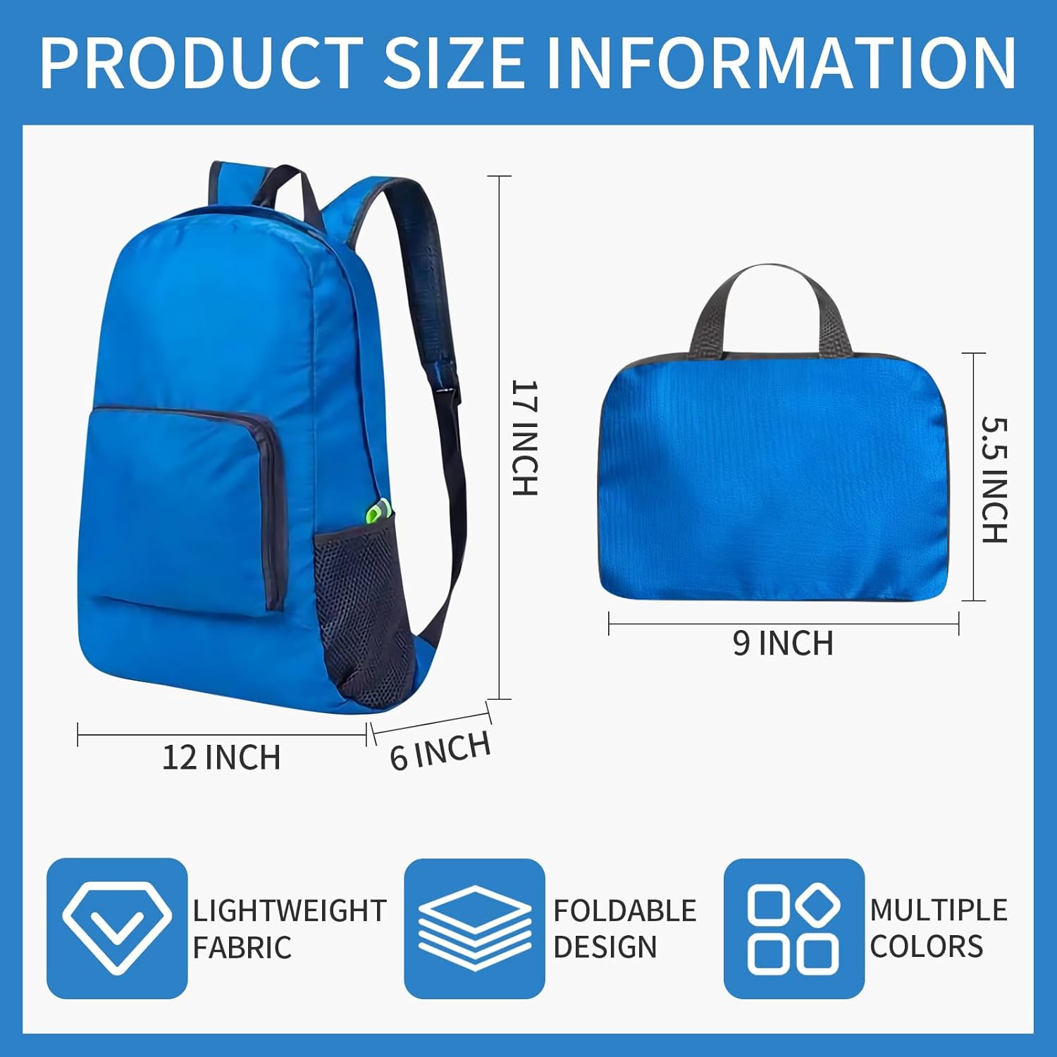 Sophproton 50 Pack Foldable Backpacks Bulk - 17 Inch Lightweight Travel Backpacks for Women & Men, Collapsible Backpack for Hiking, Gym,Homeless (10 Color Options) - Image 2