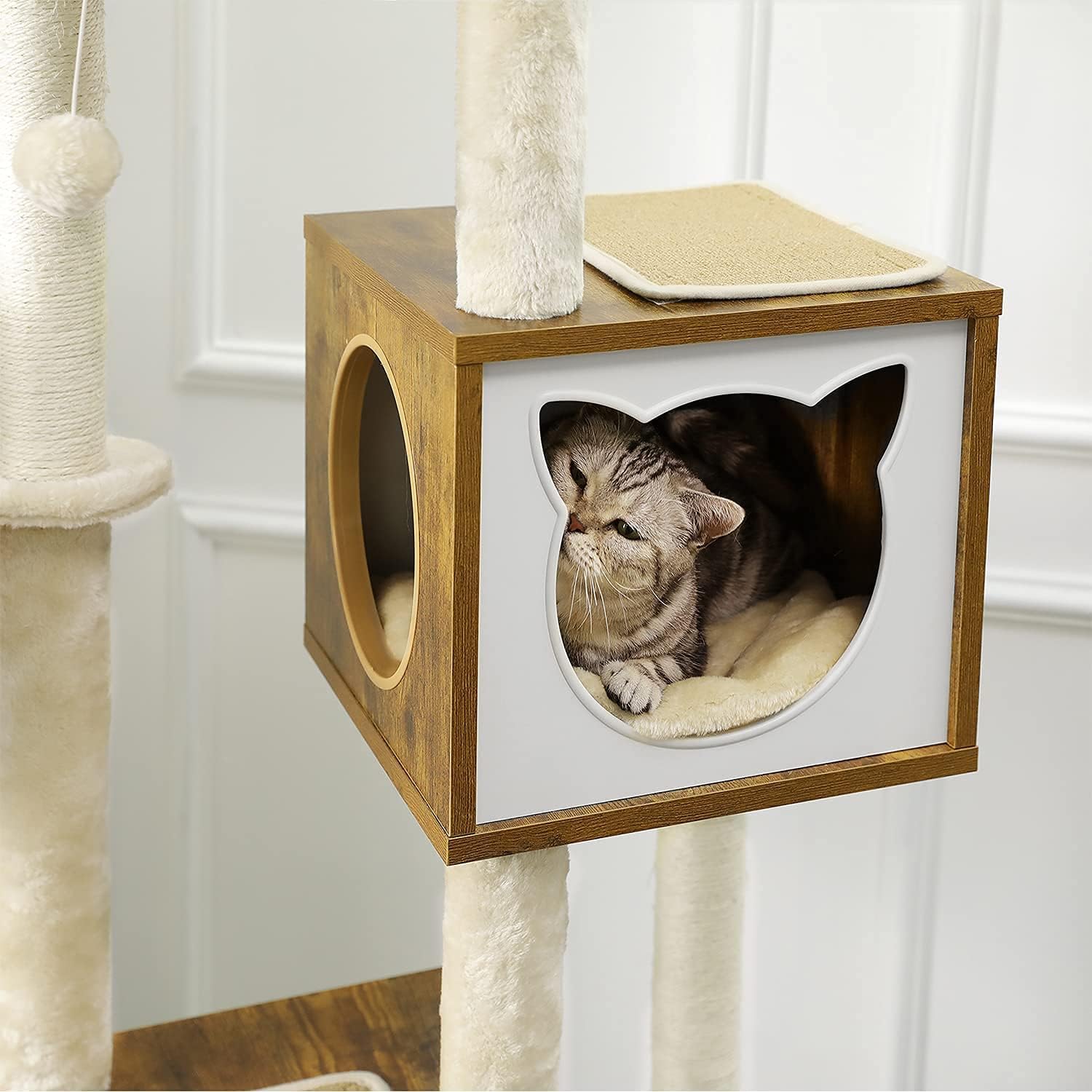 Buy MSmask Modern Wood Cat Tree, MultiLevel Cat Activity Tower with
