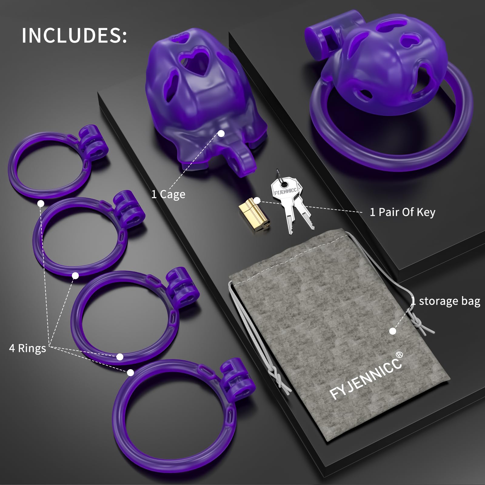 FYJENNICC Love 1.0 Chastity Cage - Lightweight Resin Male Chastity Device with Invisible Lock,Bondage Gear for Men Beginner-Friendly Design with 4 Adjustable Rings Adult Sex Toy (Pink, Small): Purple Nub