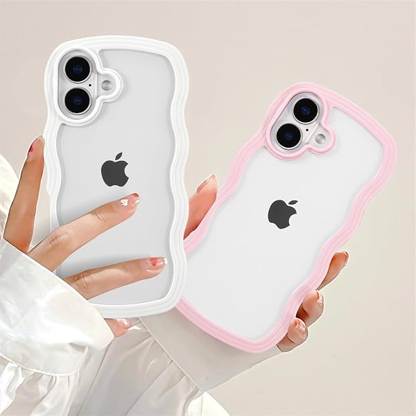 QLTYPRI Compatible with iPhone 16 Case, Cute Curly Wave Frame Clear Case for Girls Women, Transparent Soft Silicone TPU Bumper Shockproof Protective Cover for iPhone 16 - Pink - 2