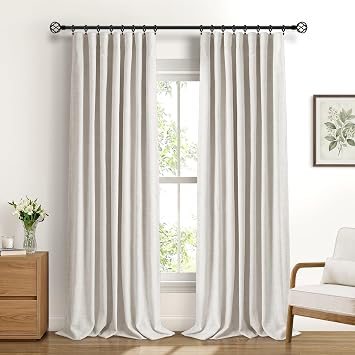 100% Blackout Curtains 2 Panels, W50 xL84, Beige Curtains | Faux Linen, Thermal Insulated, 4 Hanging Options, Fits Poles & Tracks, Bedroom & Living Room, 20 Clips Included.