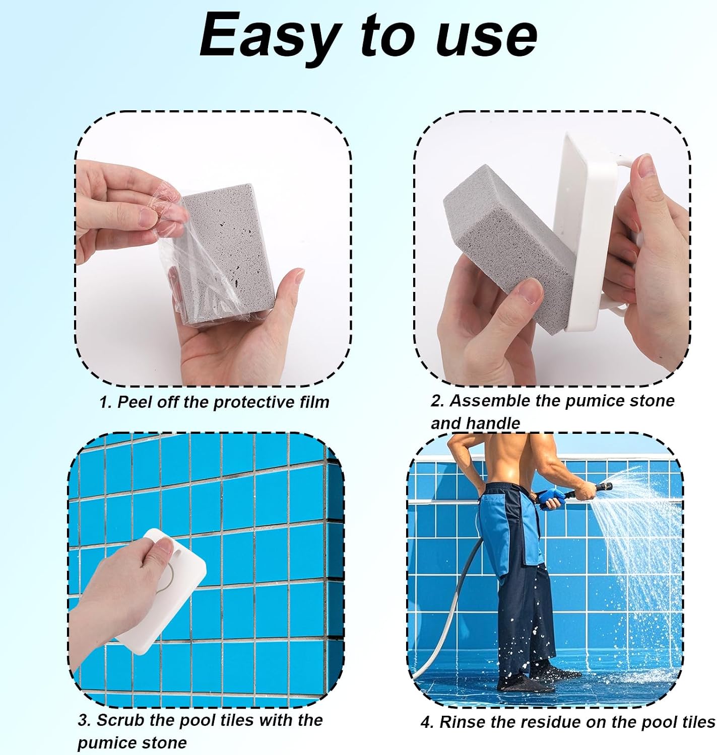 6pcs Pool Cleaning Block with Handle, Pool Pumice Stone Barbecue Cleaning Brick Stain Remover Stones for Bathroom Kitchen Spa Sink Tile Grout Concrete