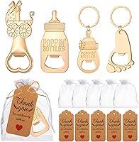 Vista 9 de 50 piezas de huella de bebé Keycahin abridor de biberones abrebotellas poppin botellas de baby shower recuerdos con tarjetas, carrito de bebé