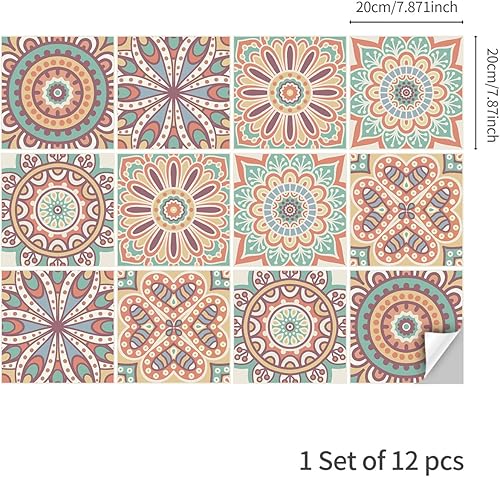 Vista 27 de Lukery Azulejo de despegar y pegar, impermeable, para cocina, mandala, azulejos autoadhesivos, azulejos de PVC, azulejos de pared, azulejos