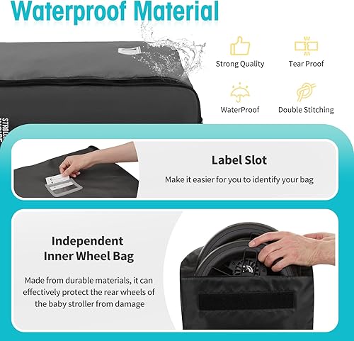 Miniatura 3 de Bolsa de viaje para cochecito compatible con UPPAbaby VISTA, VISTA V2, CRUZ y CRUZ V2, bolsa de cochecito resistente con ruedas expuestas para un