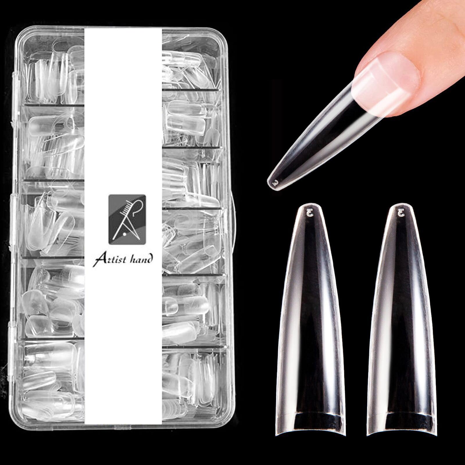 Artist Hand Medium Coffin Nail Tips, 504Pcs Half Matte Nail Tips, 12 Sizes Acrylic Gelly Tips Salon Manicure