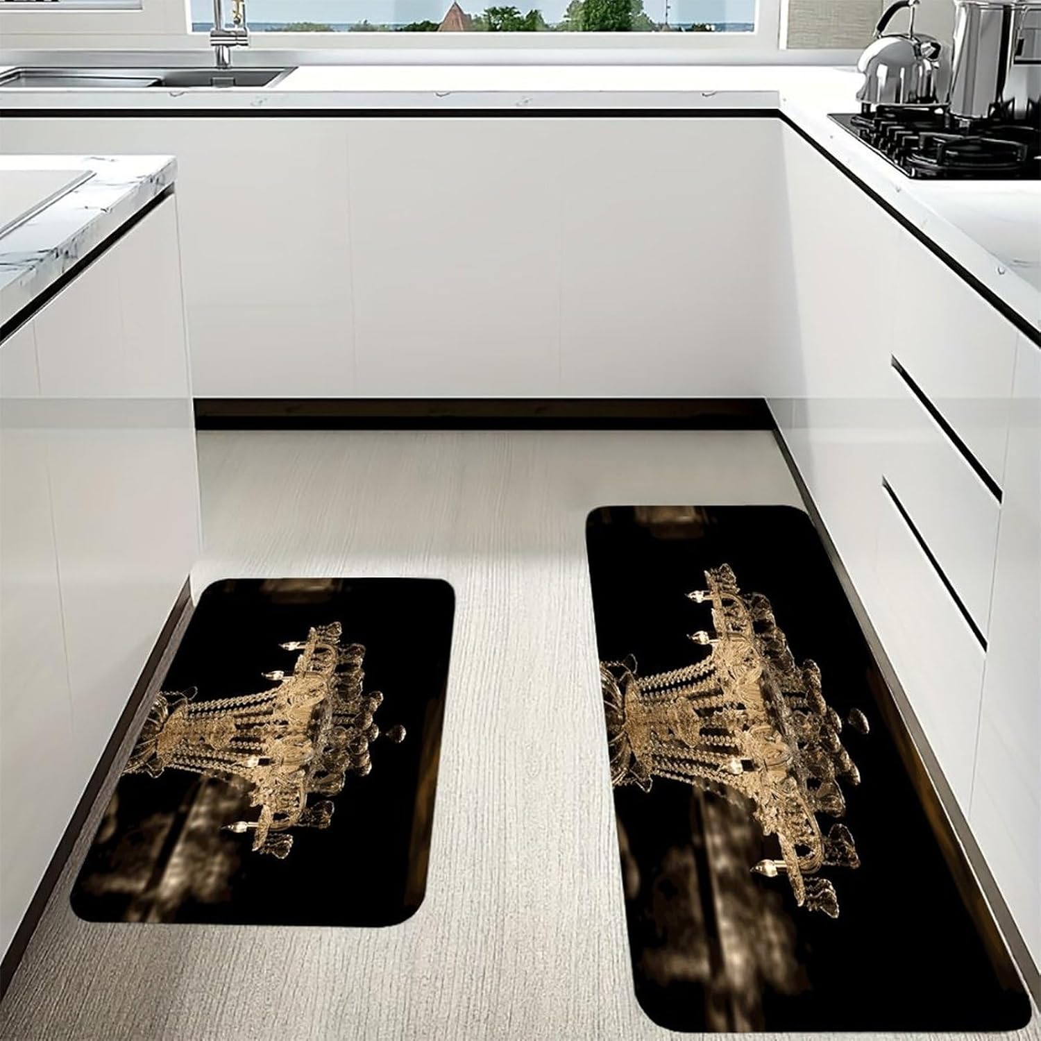 Gorgeous Crystal Chandelier Kitchen Mats with 2PCS Non-Slip Washable,Kitchen Rug Heavy Duty Durable, Floor Mats for Kitchen,Office,Sink,Laundry