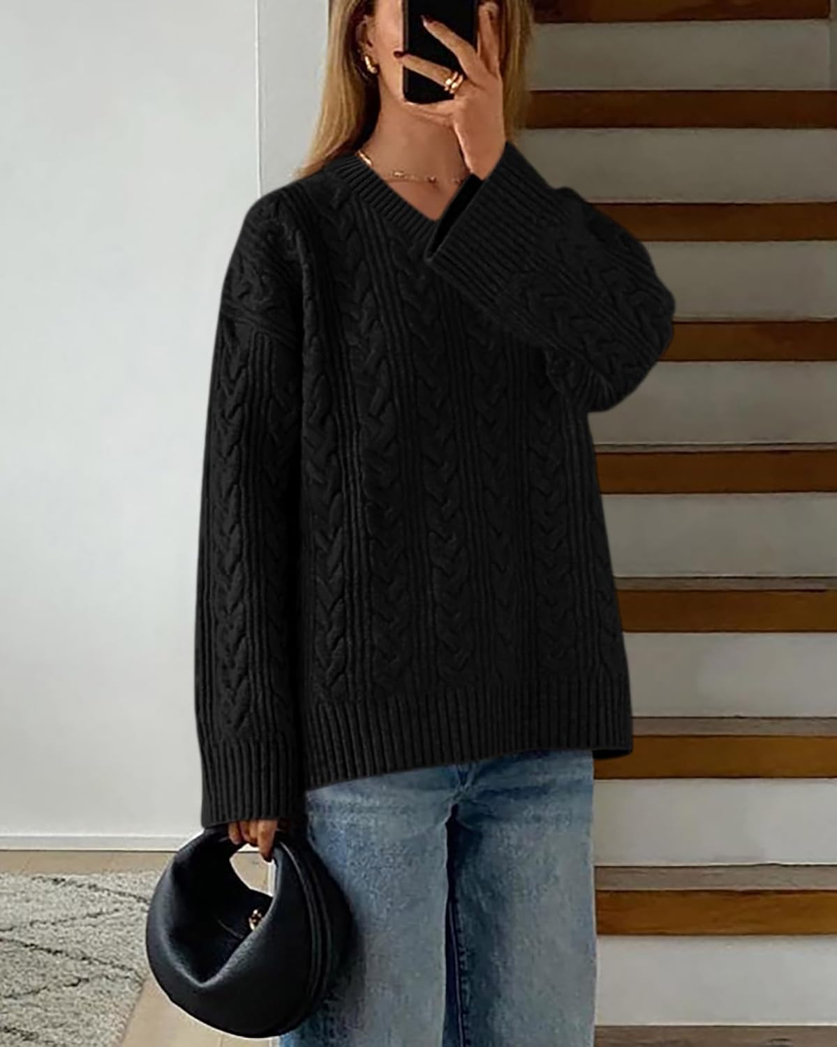 Okiwam Women's Oversized Sweaters Long Sleeve V Neck Cable Knit Pullover Tops Fall Outfits Spring Fashion Clothes 2026 - Image 5