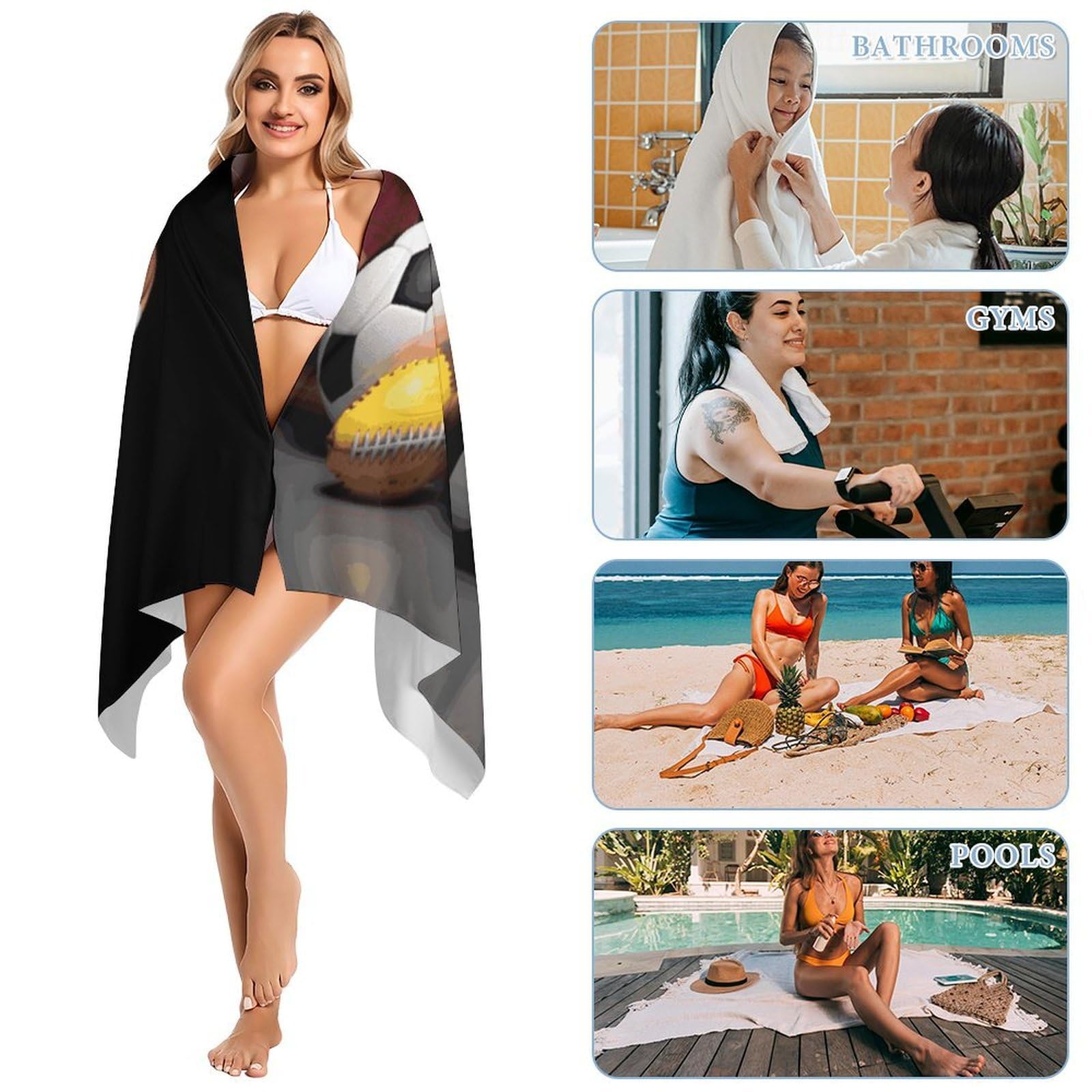 Toallas de baño unisex con temática deportiva, toalla de playa ligera de secado rápido, toalla de baño para viajes, deportes, piscina, natación, baño, camping, yoga, adultos, 160 x 80 cm