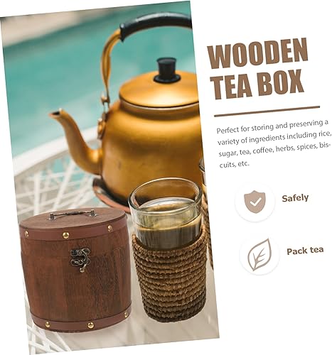 Miniatura 7 de Alipis Caja de té de estilo vintage Set Cubo de té de madera Soporte de almacenamiento portátil Estilo marrón claro