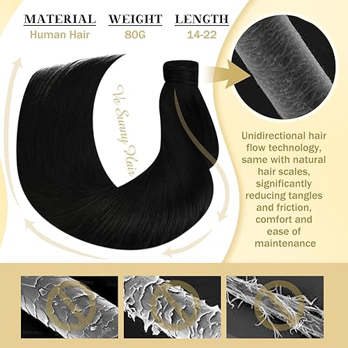 Miniatura 7 de VeSunny - Extensiones de cabello humano remy lacio de 14 a 24 pulgadas, con clip para cola de caballo, juego de extensiones de cabello humano de