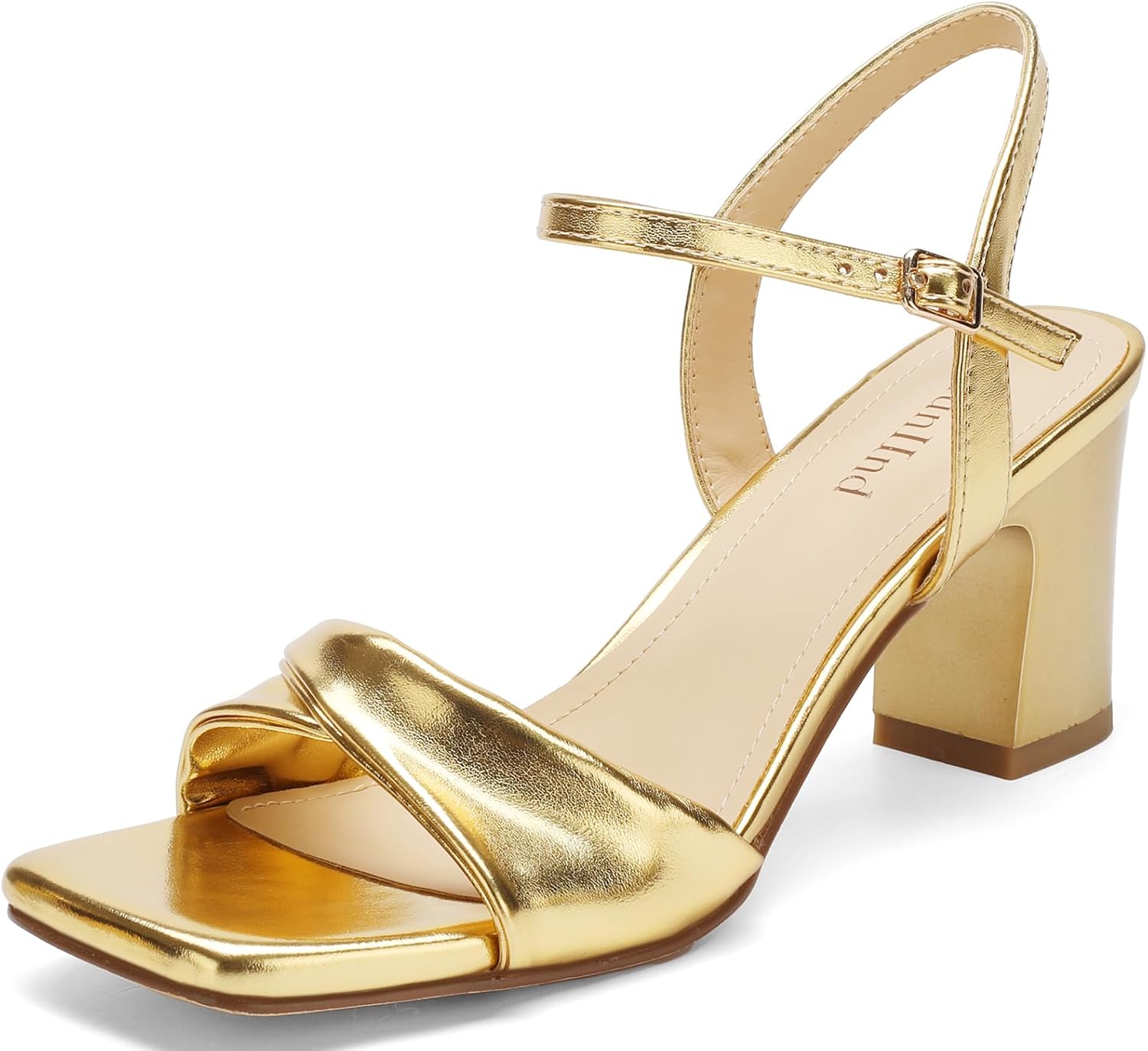 Heels for Women Square Open Toe Comfort Block Short Heel Ankle Strap for Prom Wedding Party Dress Sandals Shoes 2.68 Inch