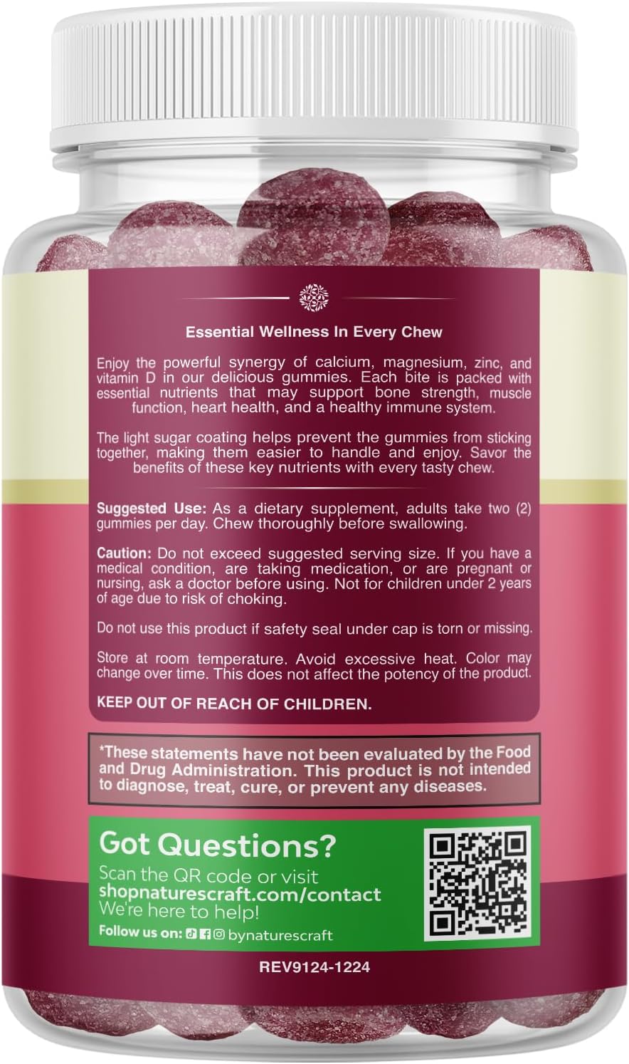Calcium Magnesium Zinc Gummies - Magnesium Zinc Calcium Supplement Gummies with Vitamin D3 for Teeth and Bone Health - Certified Kosher Non-GMO Gelatin Free & Vegetarian Friendly 60 Count (Pack of 3)