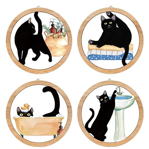 HPNIUB Funny Bathrooms Wall Decor, Black Cats In the Bath