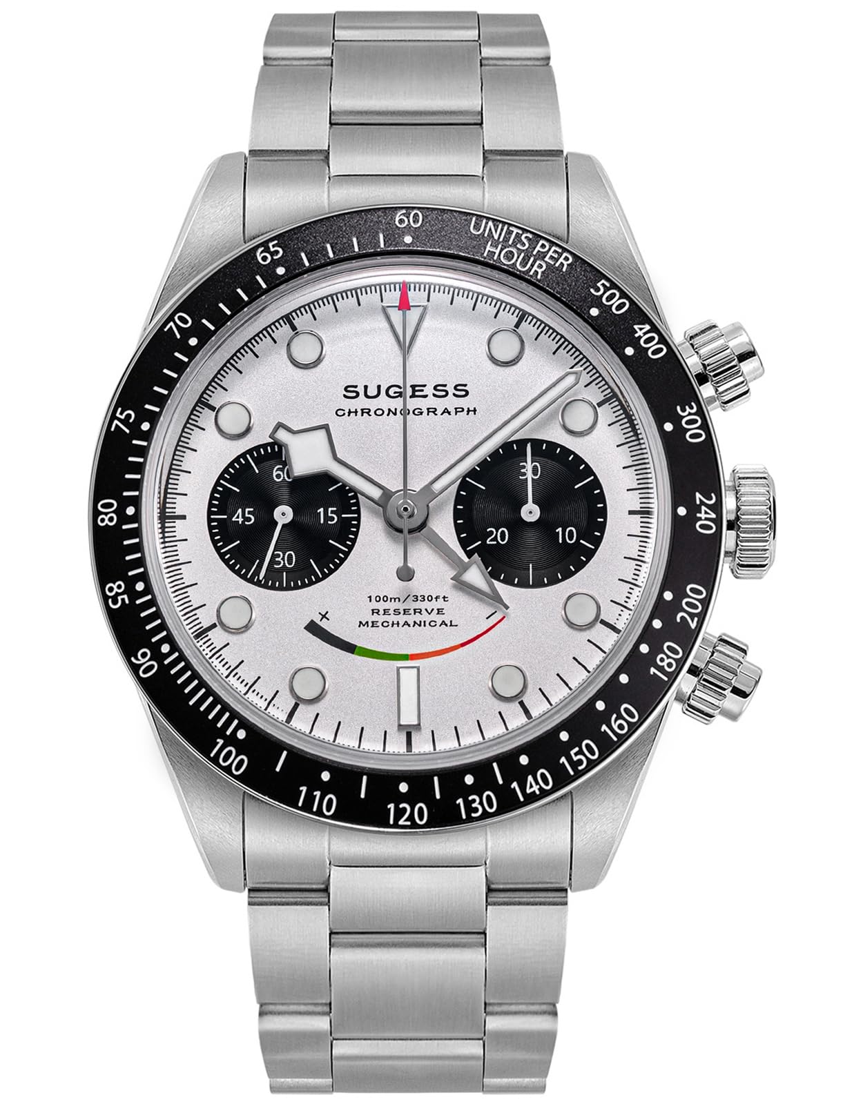 Sugess BB Chrono Smile Panda Dome Saphir Kristallglas 100m Mechanische Herrenuhr S475.W